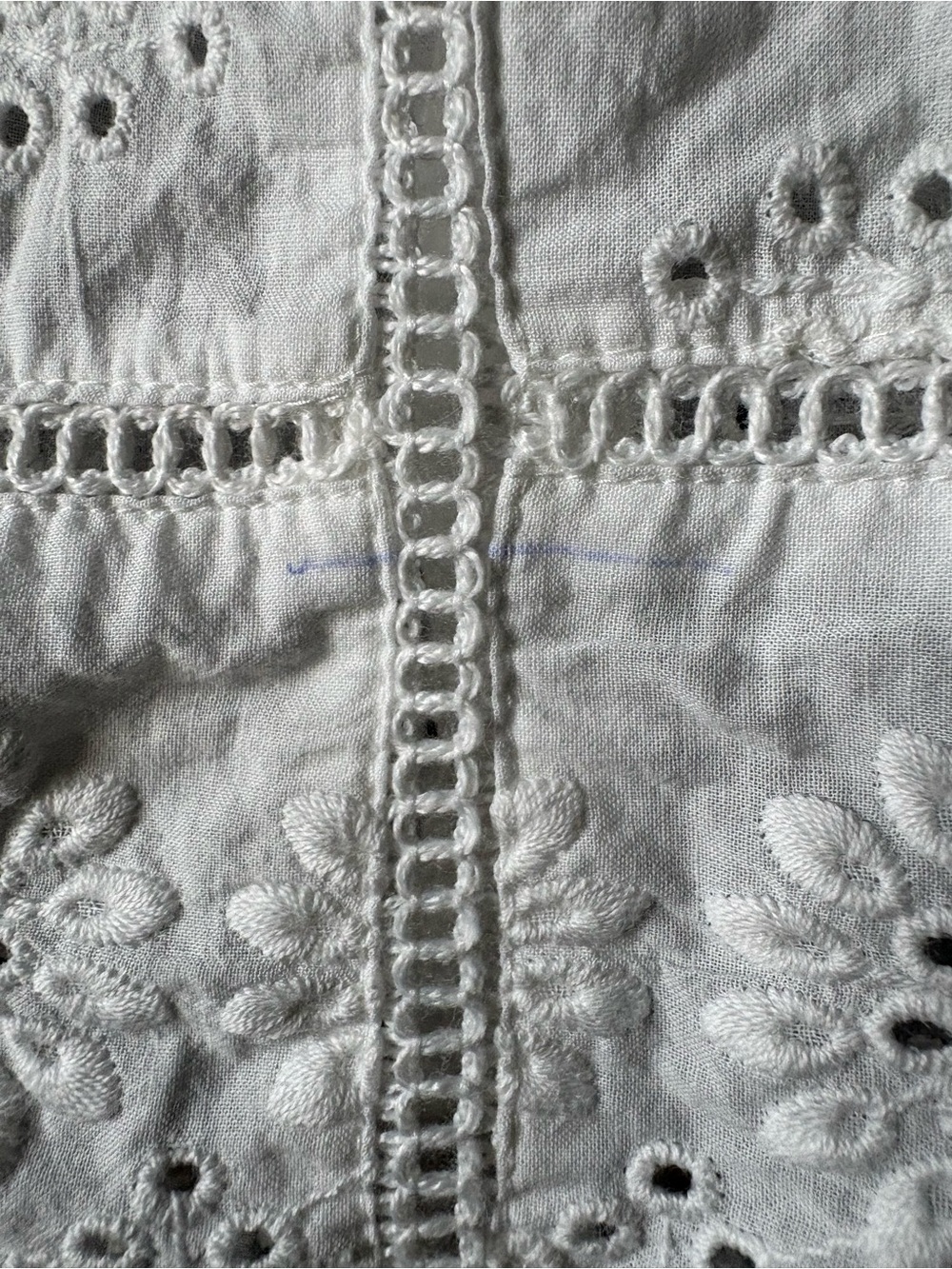 100% Cotton White Eyelet Lace Ruffle Neck Blouse - Picture 7 of 7